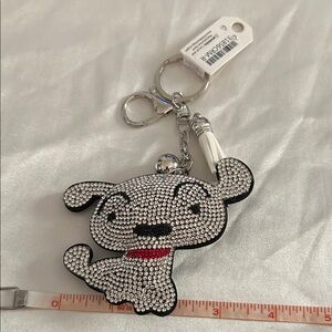 Sparkling Dog Keychain with Red Accent